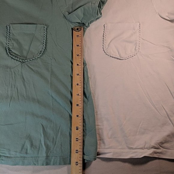 2 Zara T-Shirts Tops White Teal Blue Mint Green Pocket Detail Women's M Medium - Picture 10 of 16